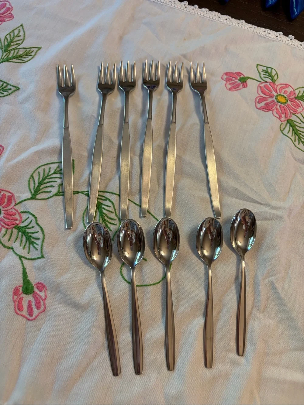 Oneida Community Vintage Frosted Cocktail Forks set of 6 with Cocktail Spoons